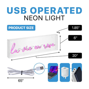 La Vie En Rose Contemporary Glam Acrylic Box USB Operated LED Neon Light - JONATHAN Y